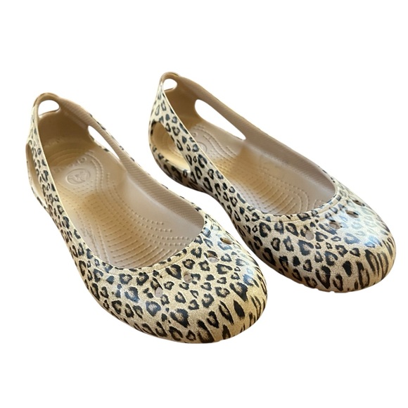 CROCS Kadee Slingback Ballet Flat Leopard Lightweight Comfy Slip on Shoe SZ 8W - Picture 1 of 10